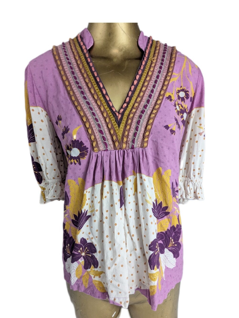 Anthropologie Blank Bl-nk London Printed V-Neck Stephanie Blouse. Medium